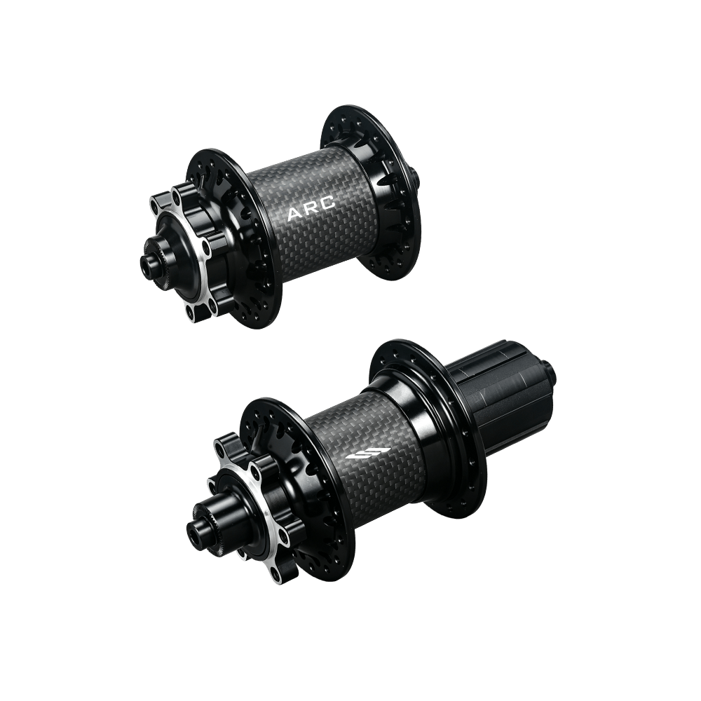ARC MT-010FCBRCB 283236H Carbon-Sleeve J-Bend 6-Bolt MTB Hub Set 1